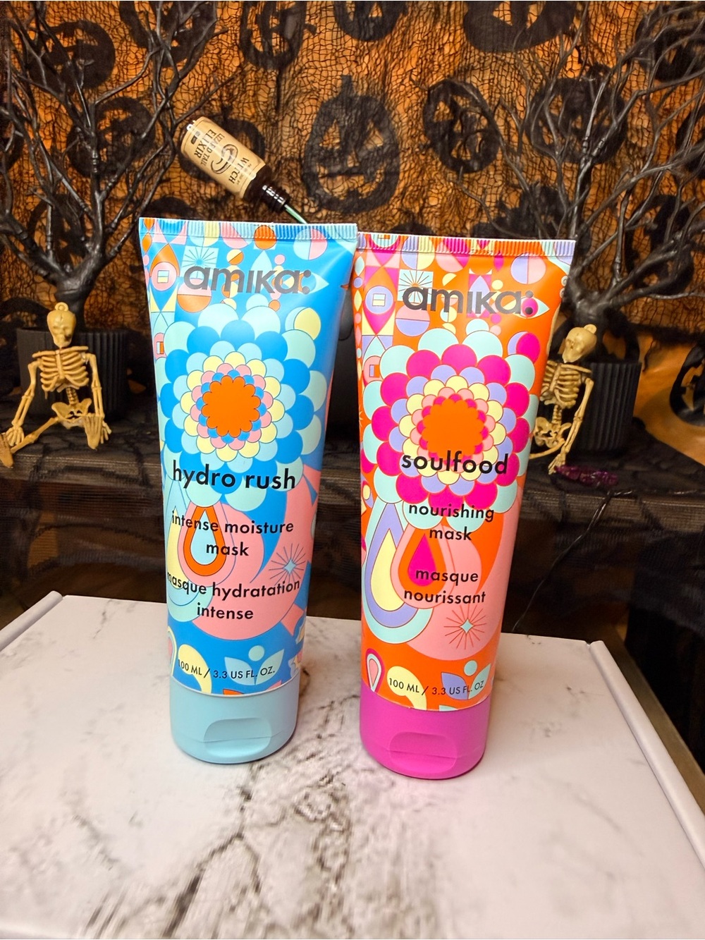 amika Hydro Rush (Blue) & Soulfood (Pink) Kids Hair Masks